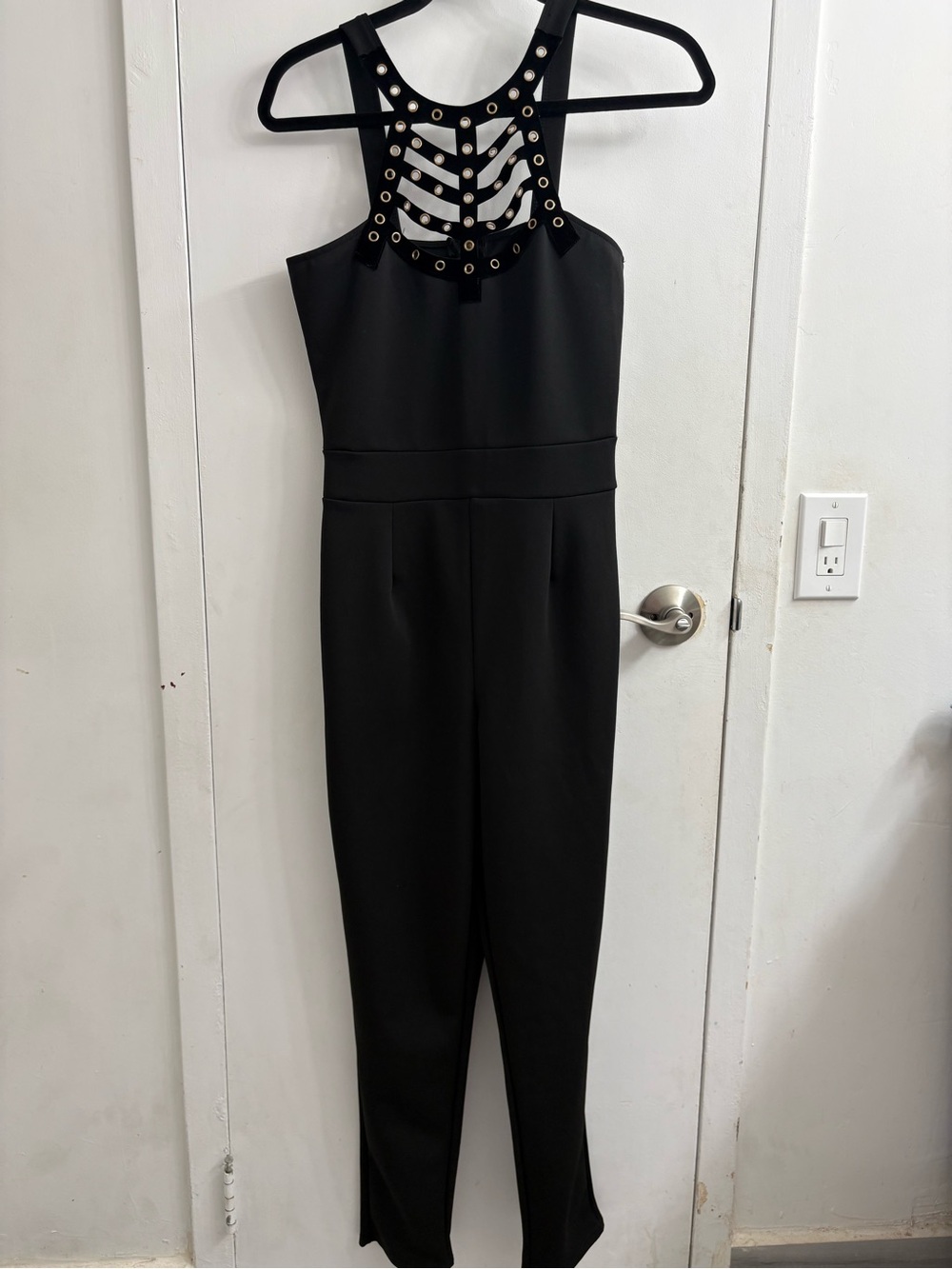 Boohoo Black Grommet Halter Jumpsuit